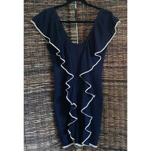 Armani Exchange Women Black Knit Sleeveless Ruffle Mini Dress Small LBD Metallic